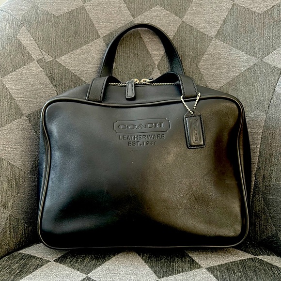 Coach Bath Coach Black Leather Cosmetic Toiletry Bag Excellent New